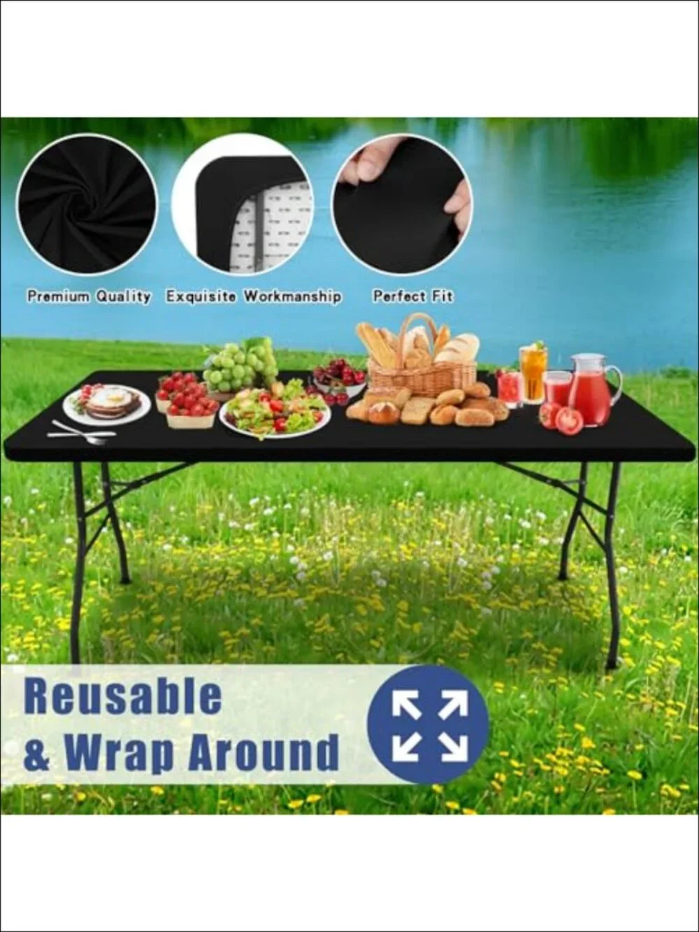 6 Pack Rectangle Spandex Fitted Tablecloth 6FT Elastic Waterproof